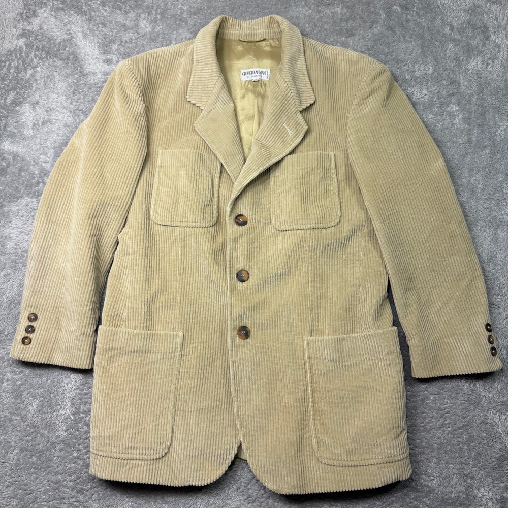 Vintage Giorgio Armani Le Collezioni Blazer Mens 40 Tan Beige Wide Wale Corduroy